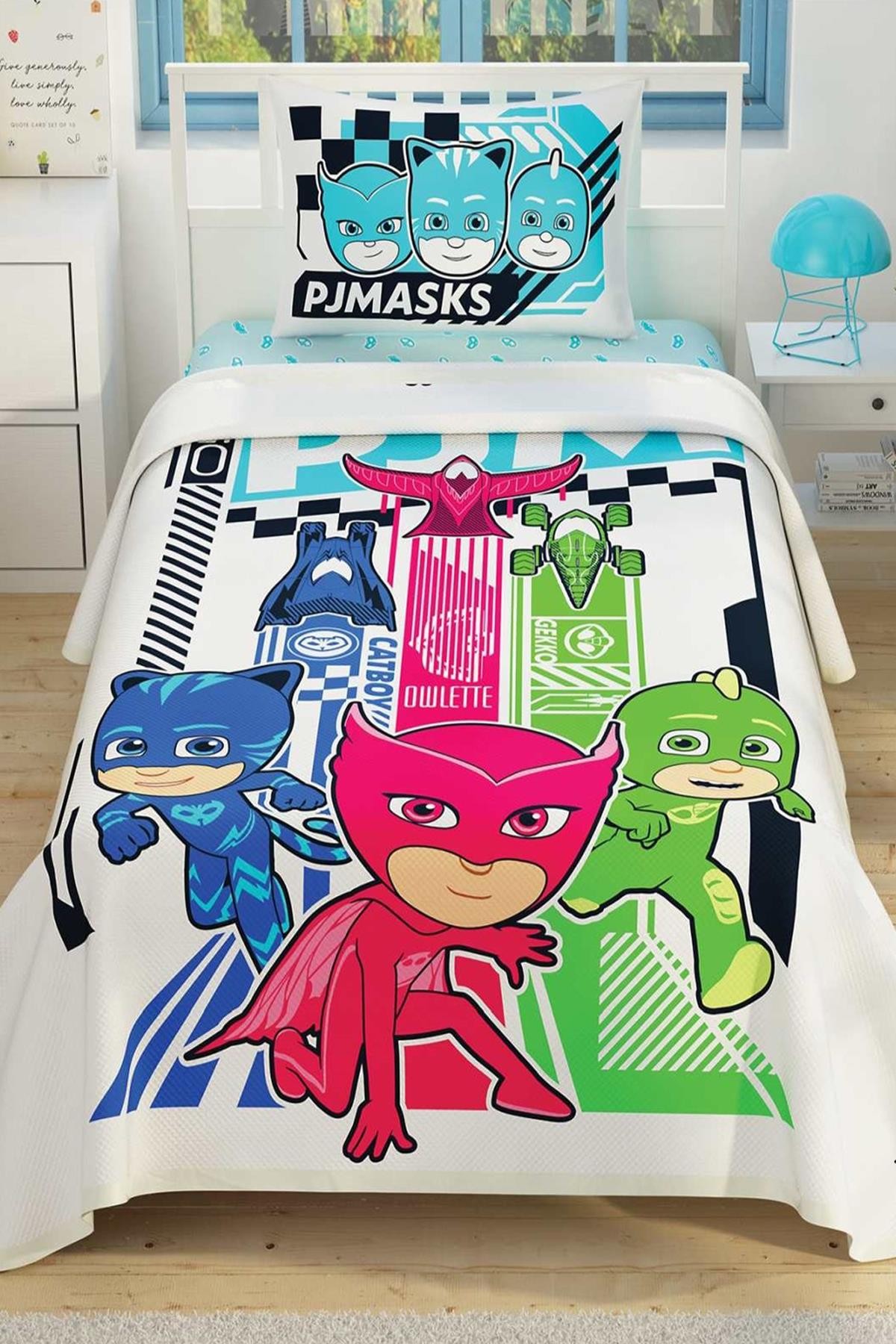 Taç Lisanslı Pj Masks Take Actıon Pamuklu Tek Kişilik Pike Takımı