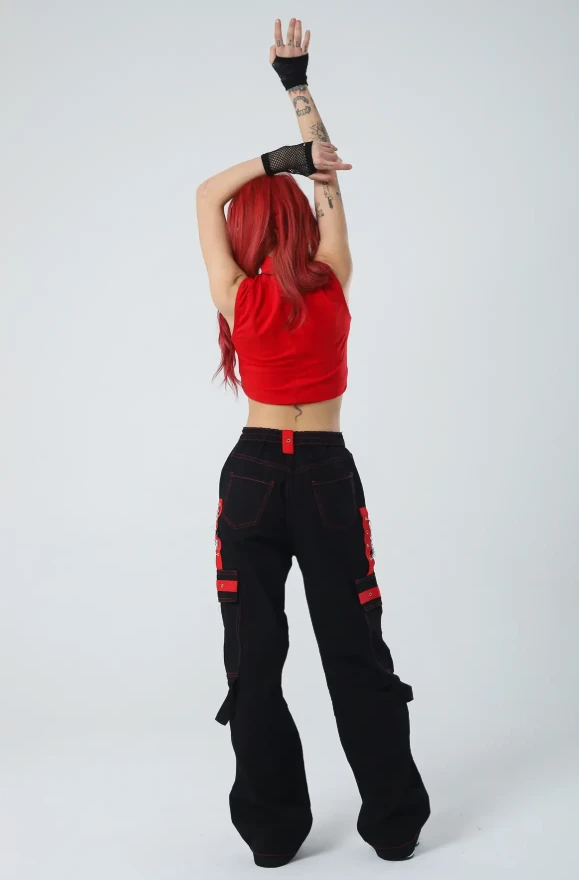 Kırmızı Şerit Detaylı Baggy Cyber-Pants