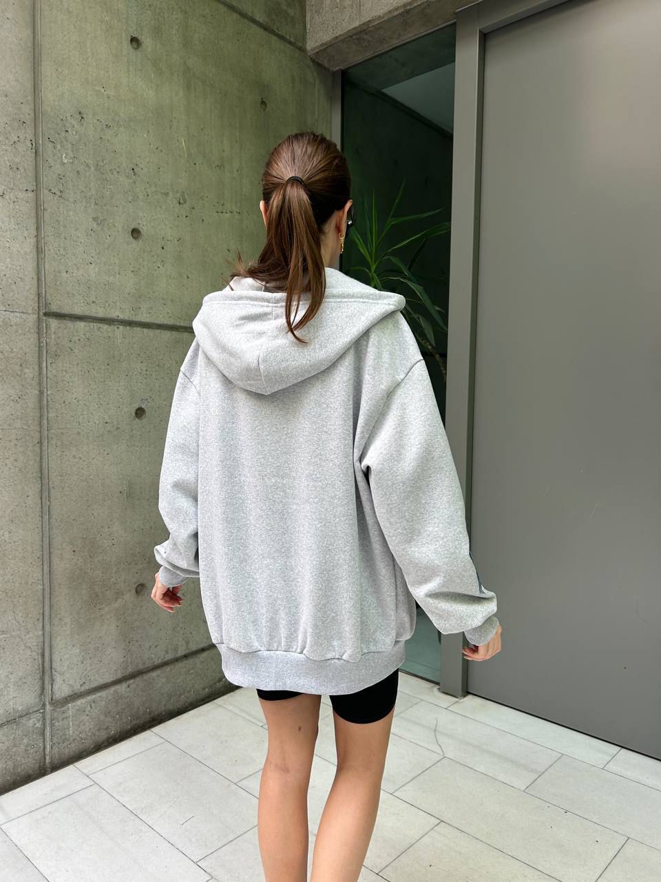 Stars Nakışlı Gri Oversize Unisex Hırka