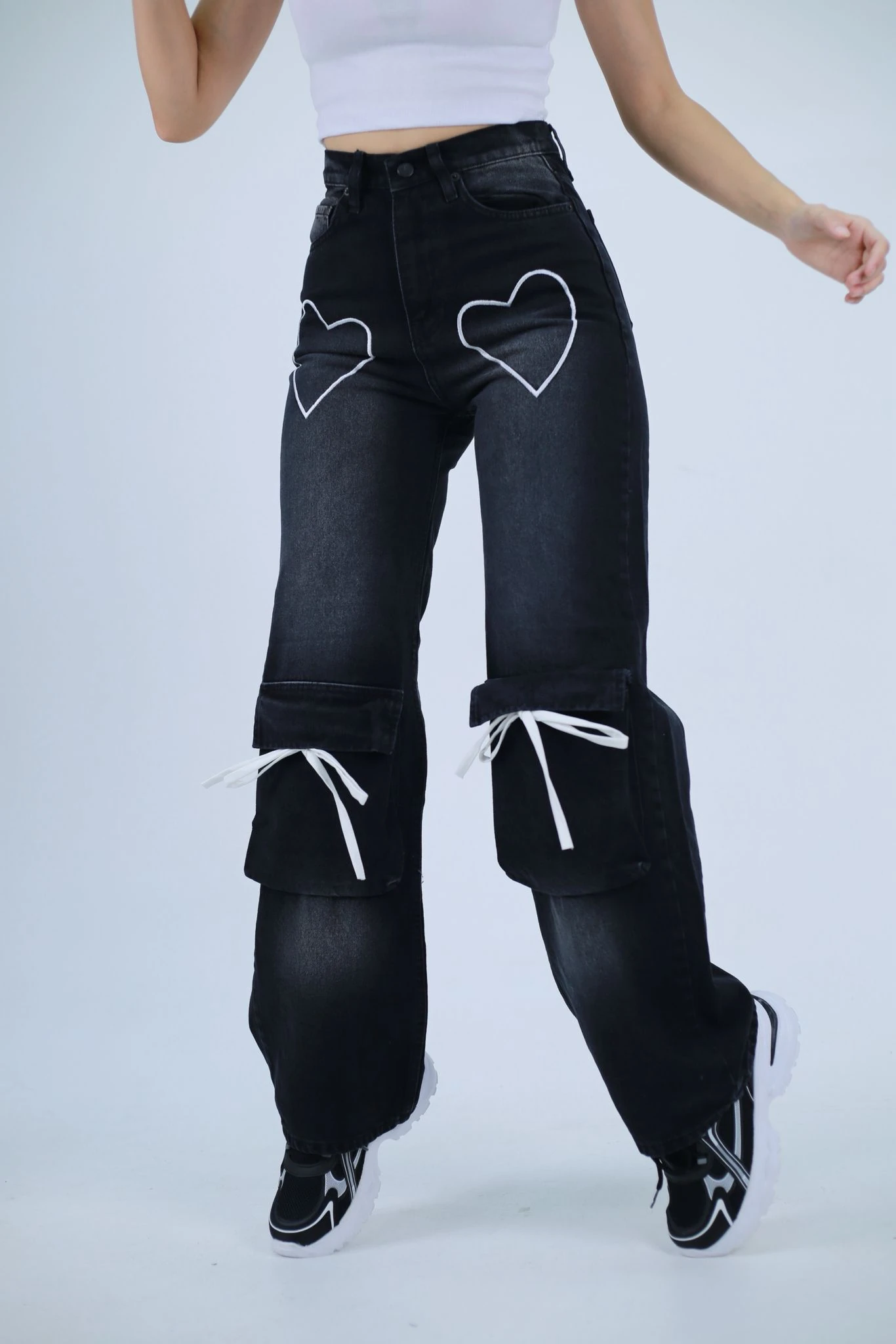 Kurdele Tasarım Black Baggy Unisex Jean