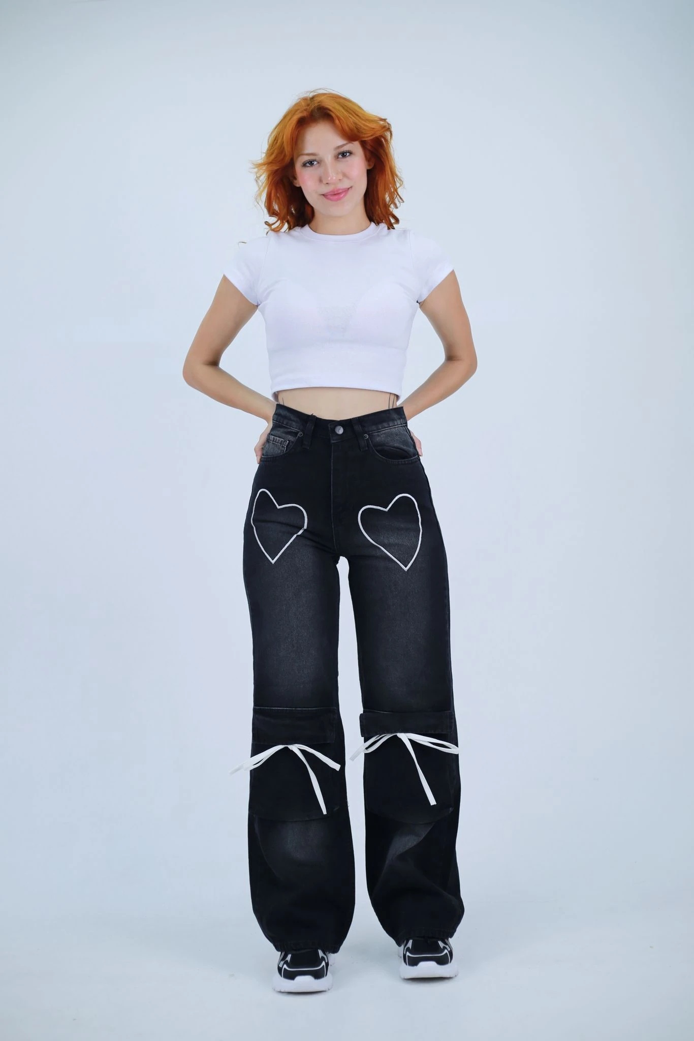 Kurdele Tasarım Black Baggy Unisex Jean