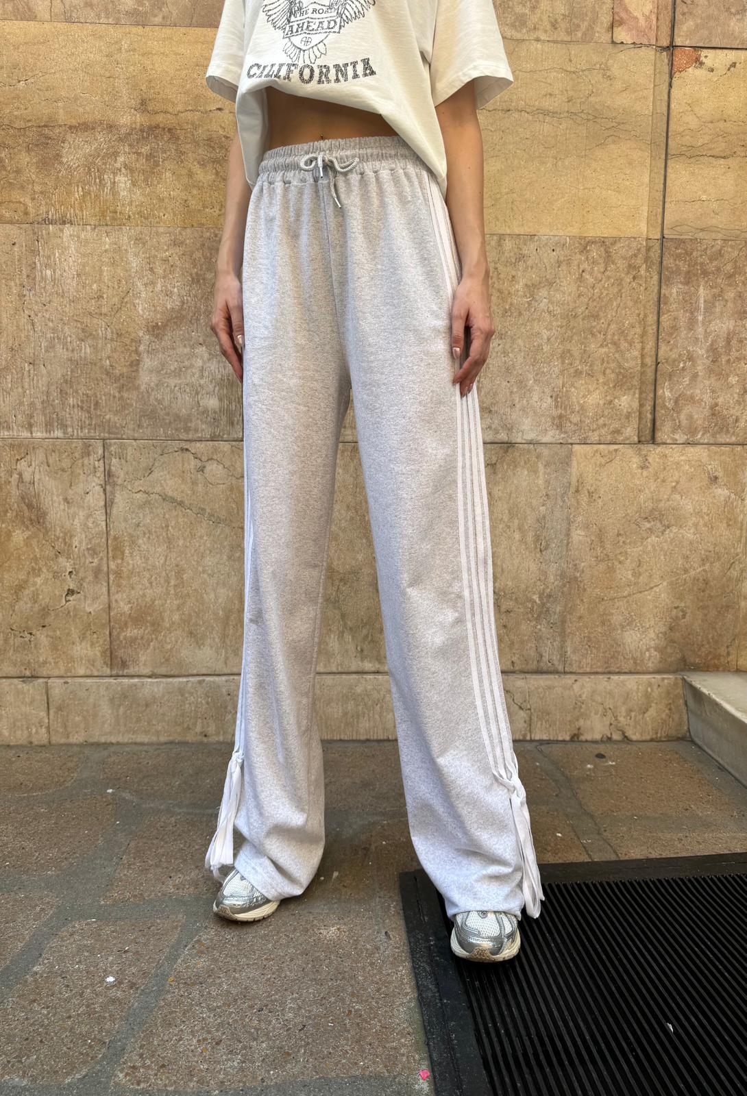 Gri 3 Çizgili Unisex Baggy Eşofman Altı