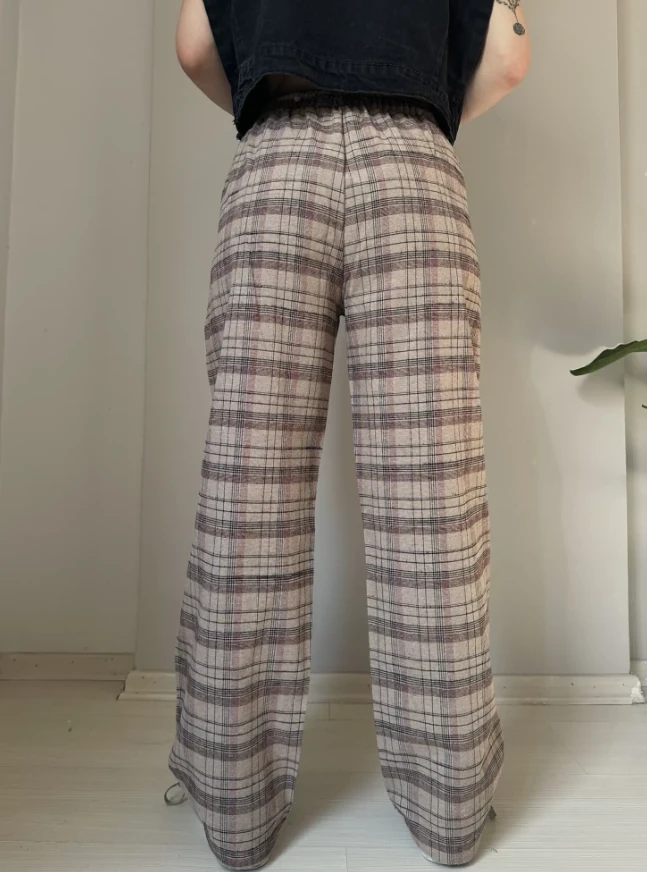 Kahverengi - Kırmızı Ekose Unisex Baggy Eşofman Altı