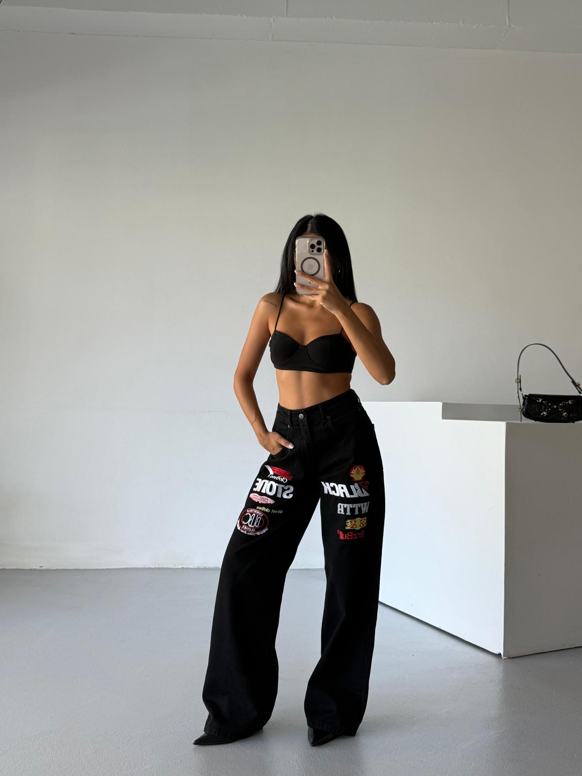 Stone Have Black Unisex Baggy Jean