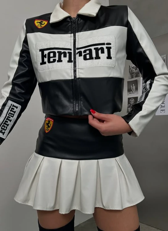 Ferrari Black Deri Etek-Ceket Takım