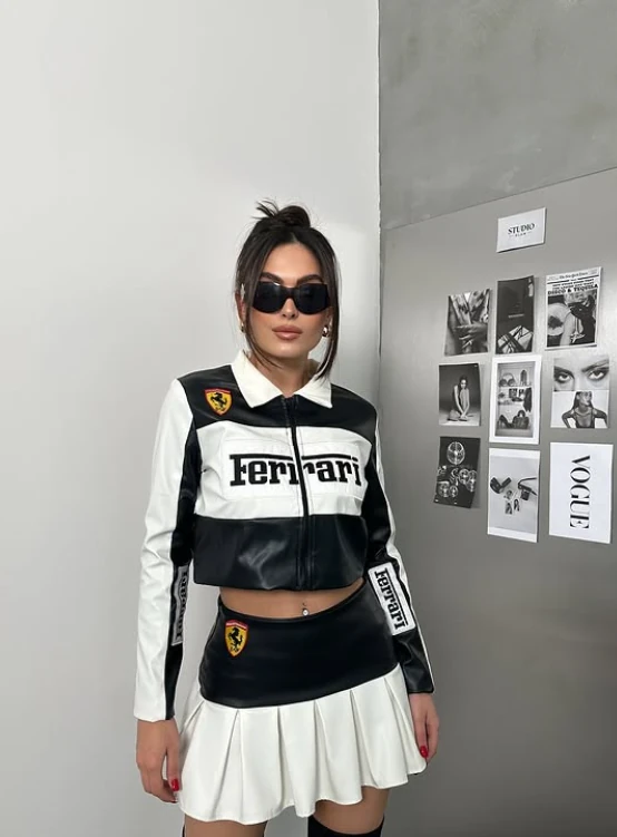 Ferrari Black Deri Etek-Ceket Takım
