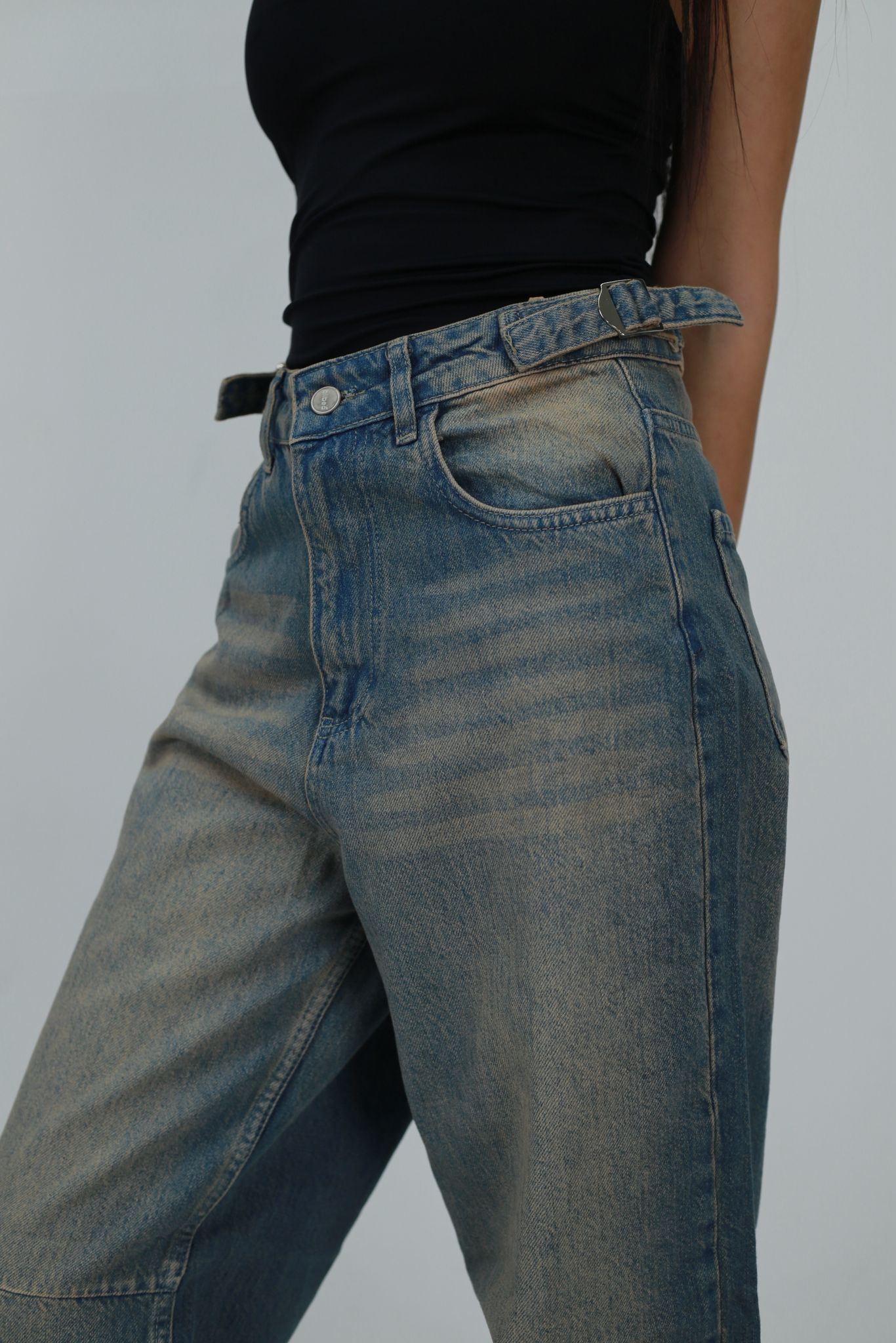 Baggy Yıkamalı Bol Kesim Jean Açık Yeşil Tint