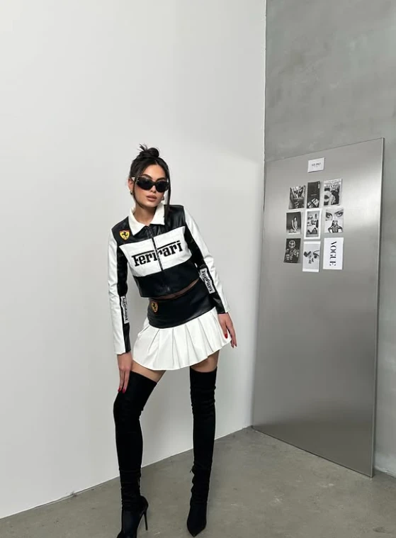 Ferrari Black Deri Etek-Ceket Takım