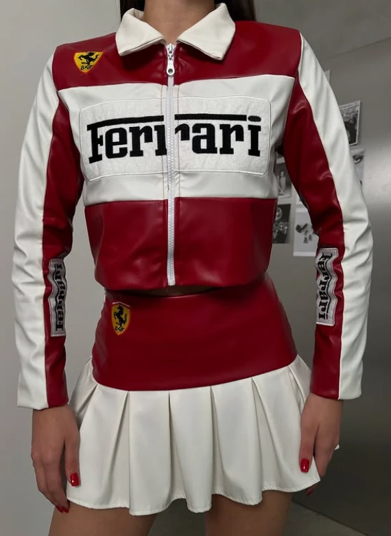 Ferrari Red Deri Etek-Ceket Takım