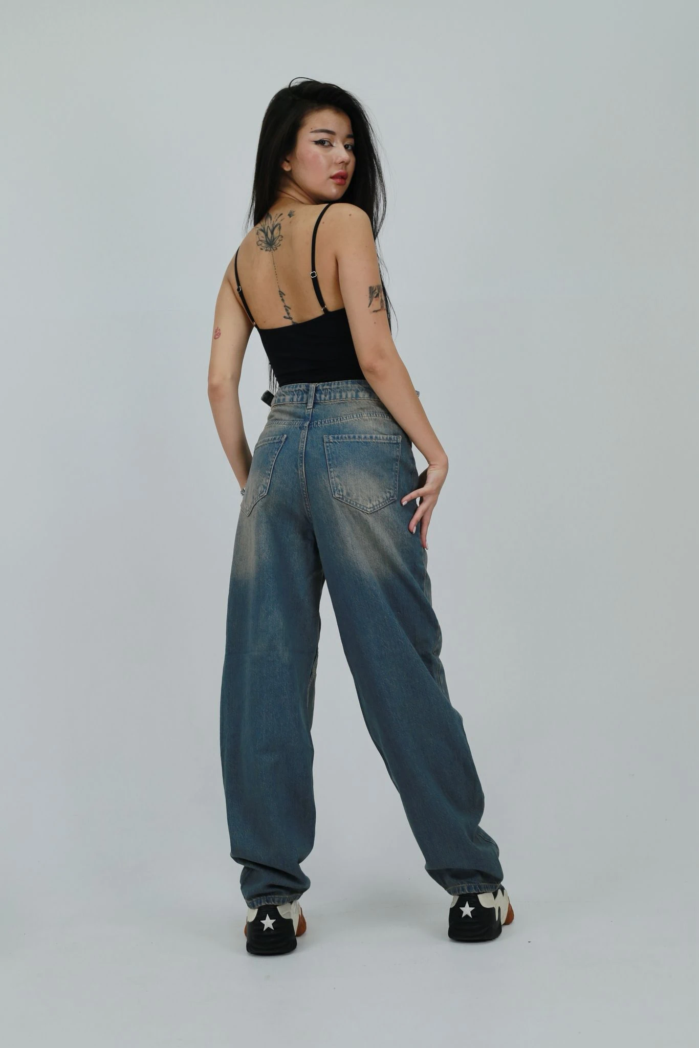 Baggy Yıkamalı Bol Kesim Jean Açık Yeşil Tint