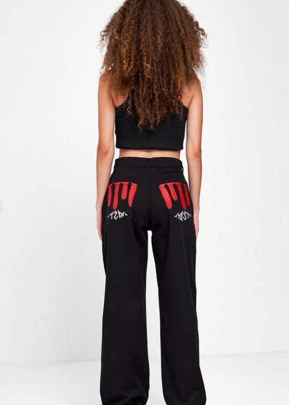 Punk Baskılı Wide Leg Unisex Jean