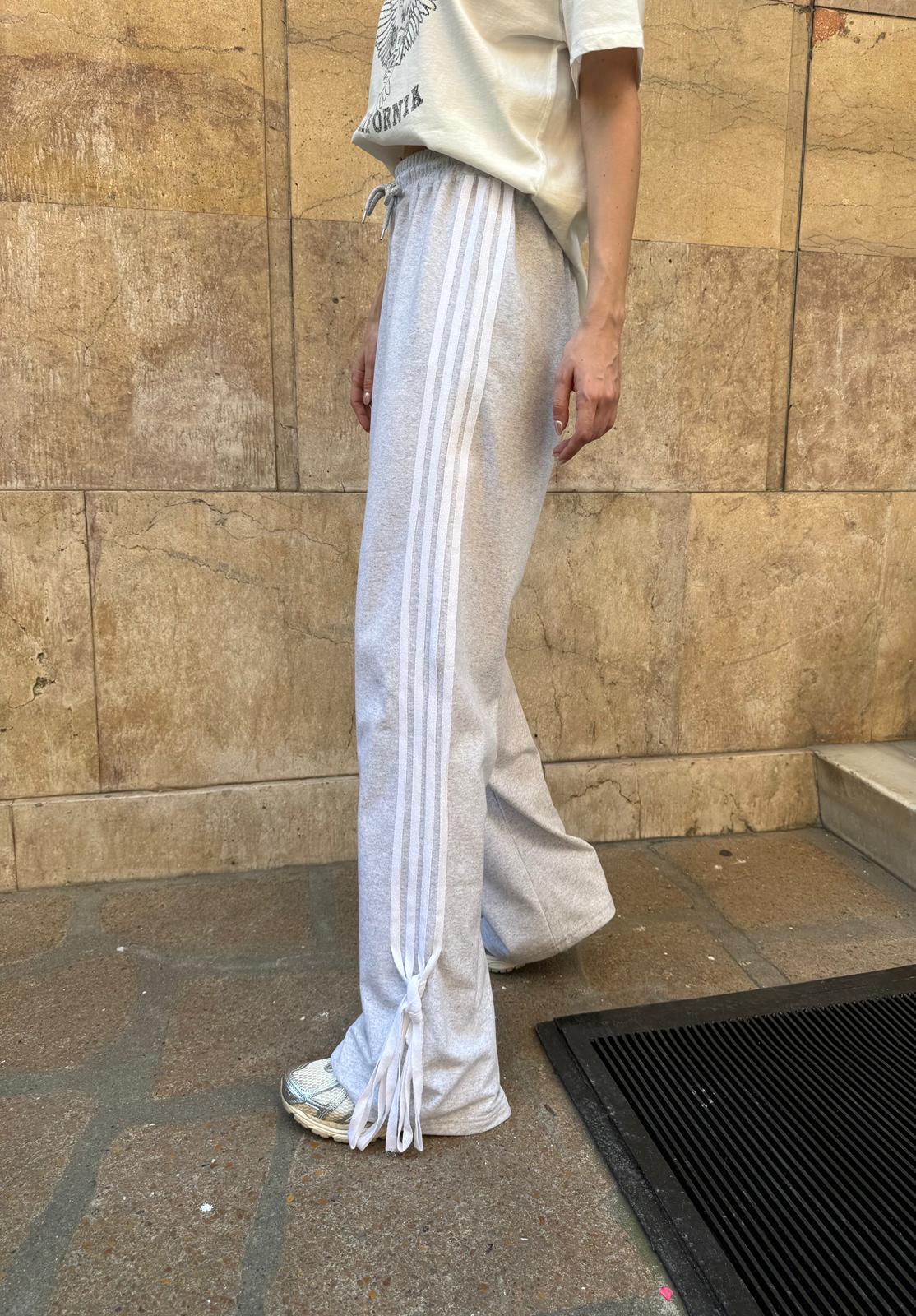 Gri 3 Çizgili Unisex Baggy Eşofman Altı