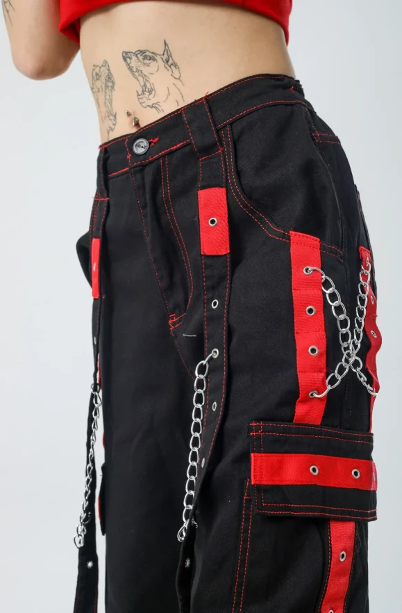 Kırmızı Şerit Detaylı Baggy Cyber-Pants