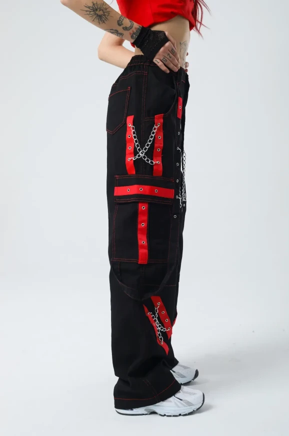 Kırmızı Şerit Detaylı Baggy Cyber-Pants