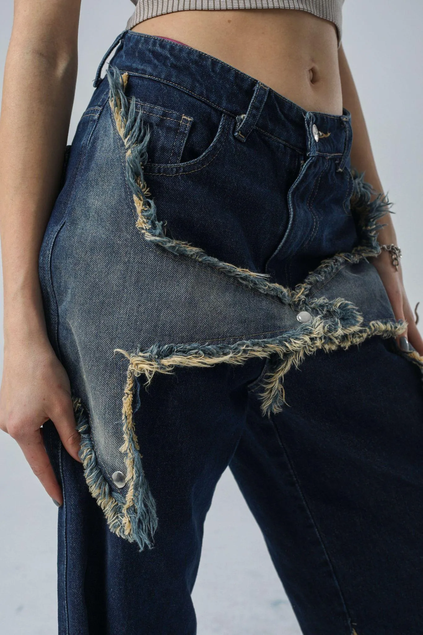 Mavi Yıldız Bağlı Karo Cep Baggy Unisex Pantolon