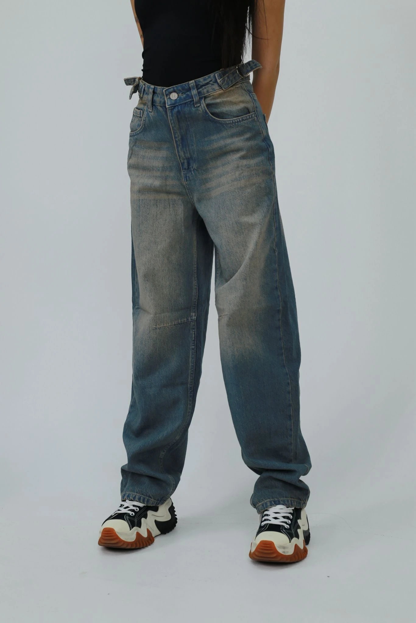 Baggy Yıkamalı Bol Kesim Jean Açık Yeşil Tint