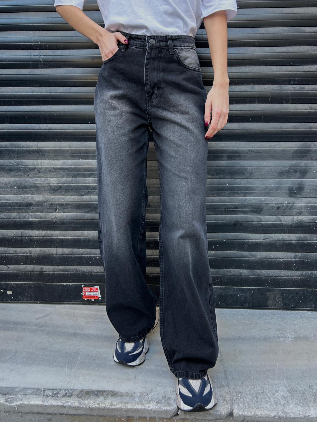 Siyah Yıkamalı Retro Baggy Unisex Jean