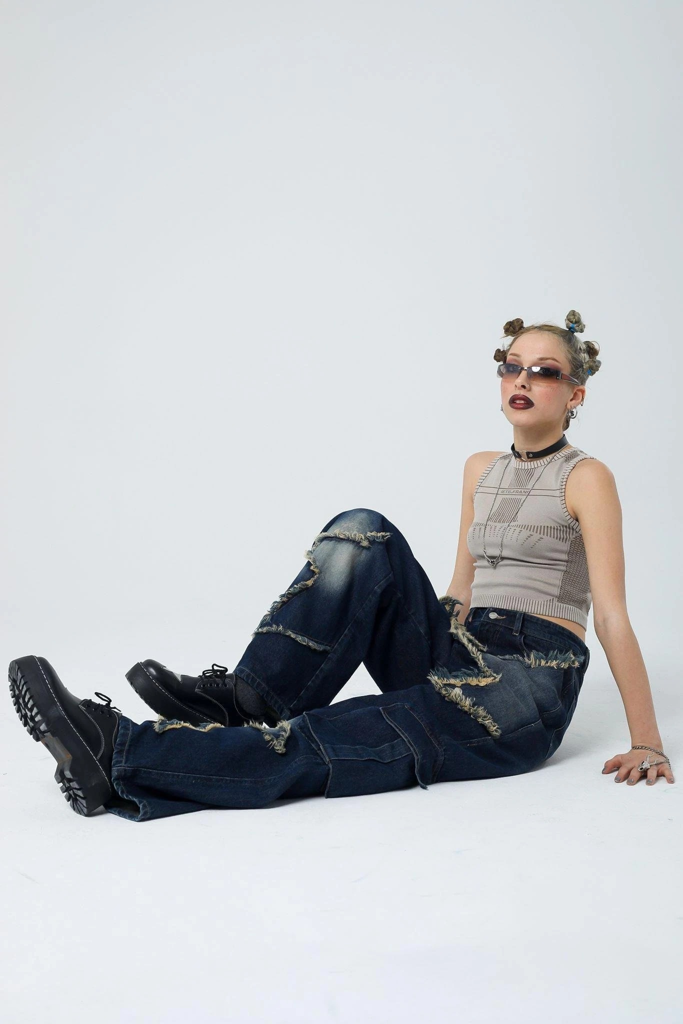 Mavi Yıldız Bağlı Karo Cep Baggy Unisex Pantolon