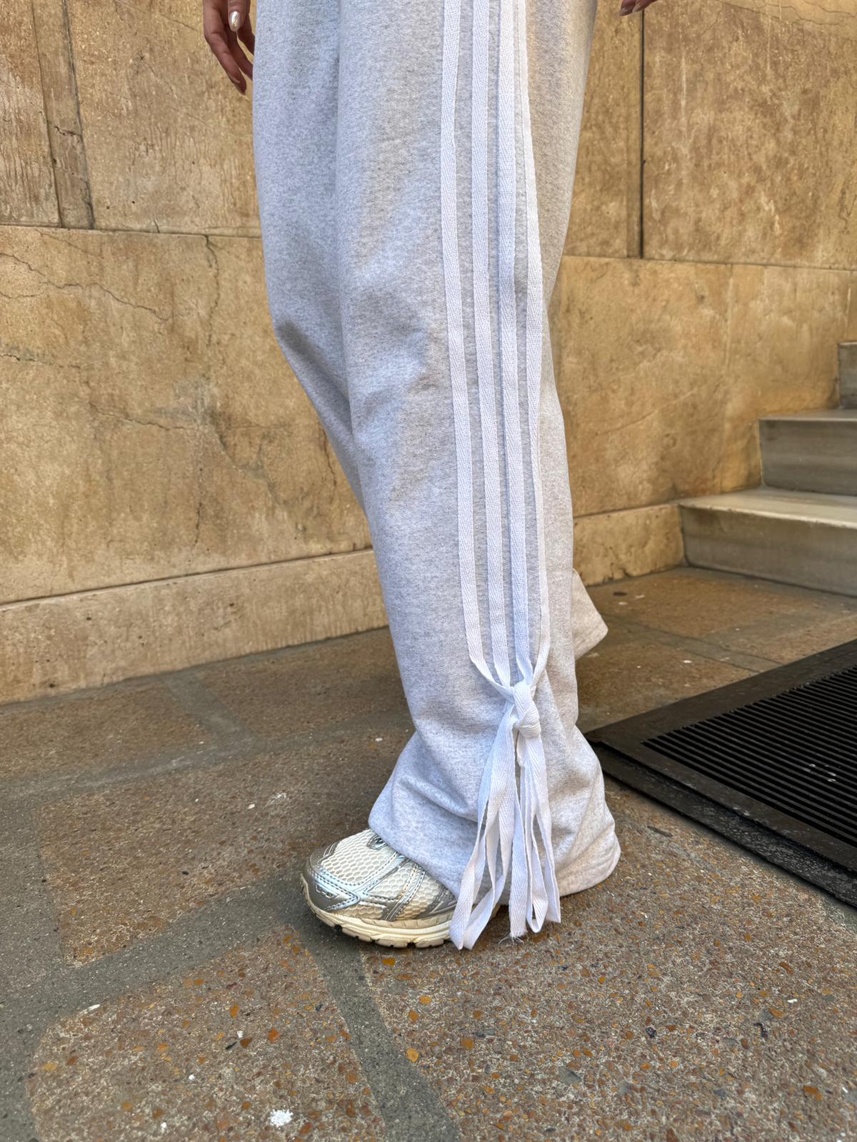 Gri 3 Çizgili Unisex Baggy Eşofman Altı