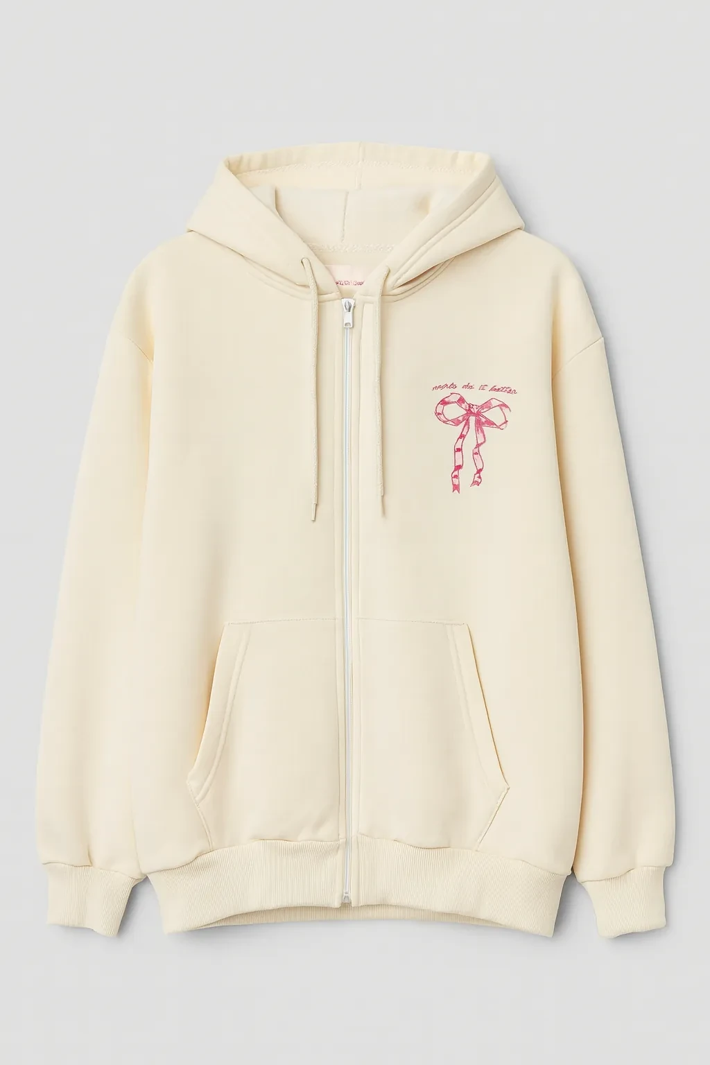 Bej Kurdele Baskılı Oversize Unisex Hoodie