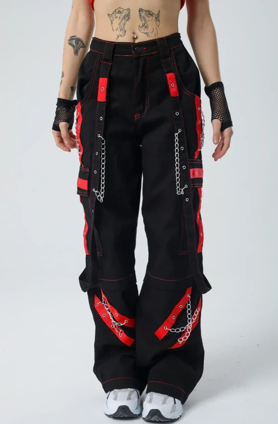 Kırmızı Şerit Detaylı Baggy Cyber-Pants