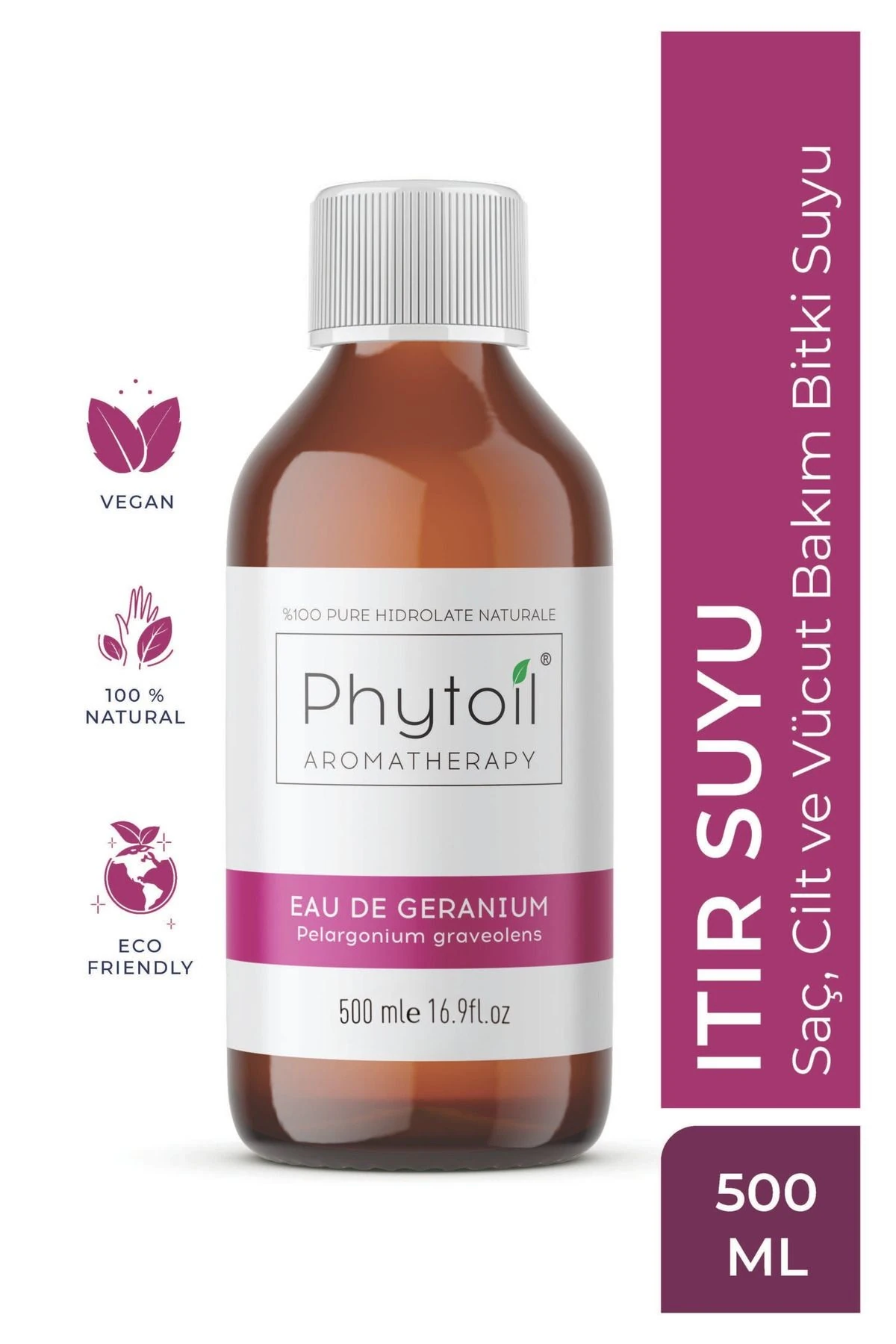 Organik Itır Suyu (Pelargonium graveolens) %100 Saf ve Doğal Bitkisel Hidrolat 500 ml