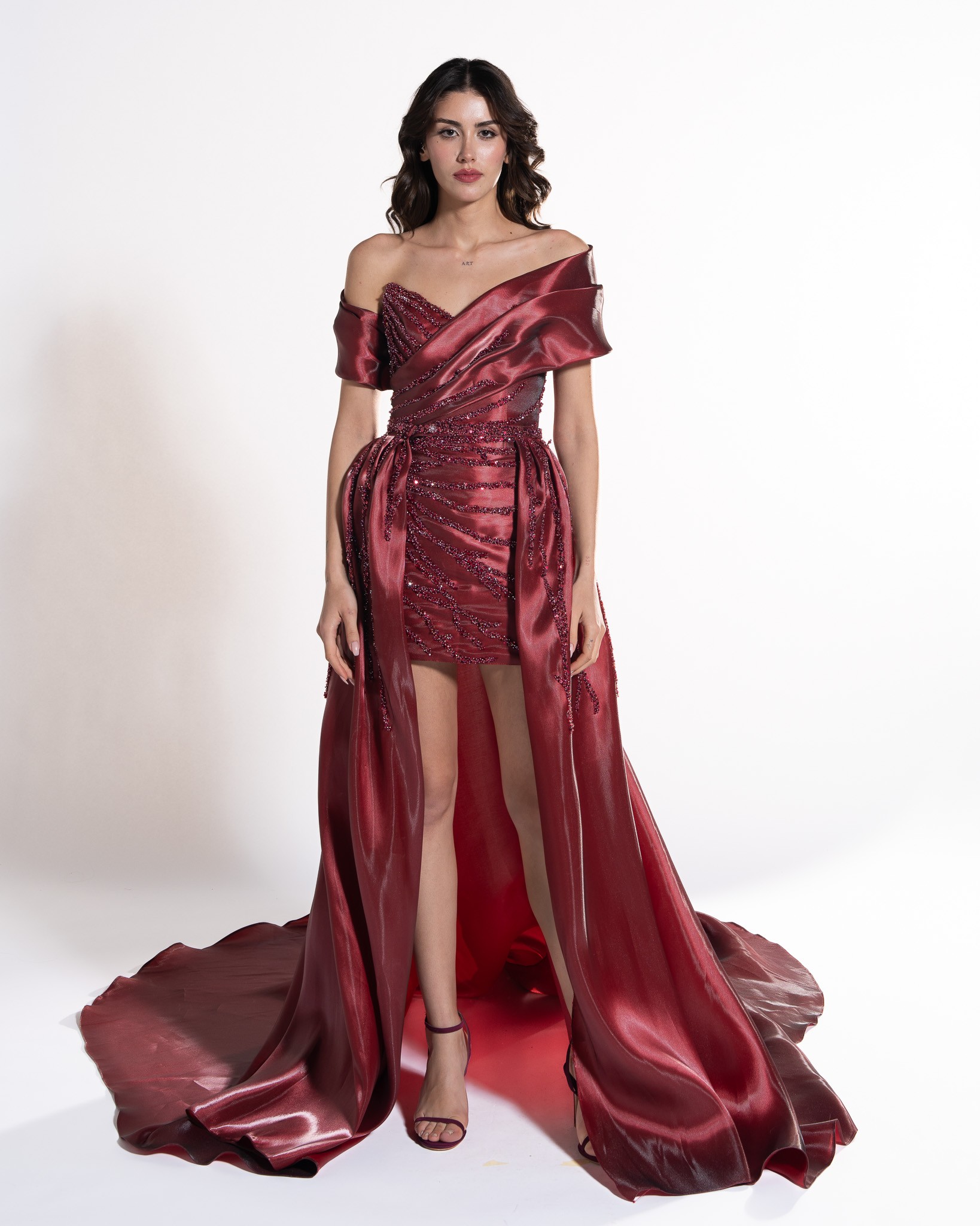 Red Wine Yaka Detaylı Mini Elbise