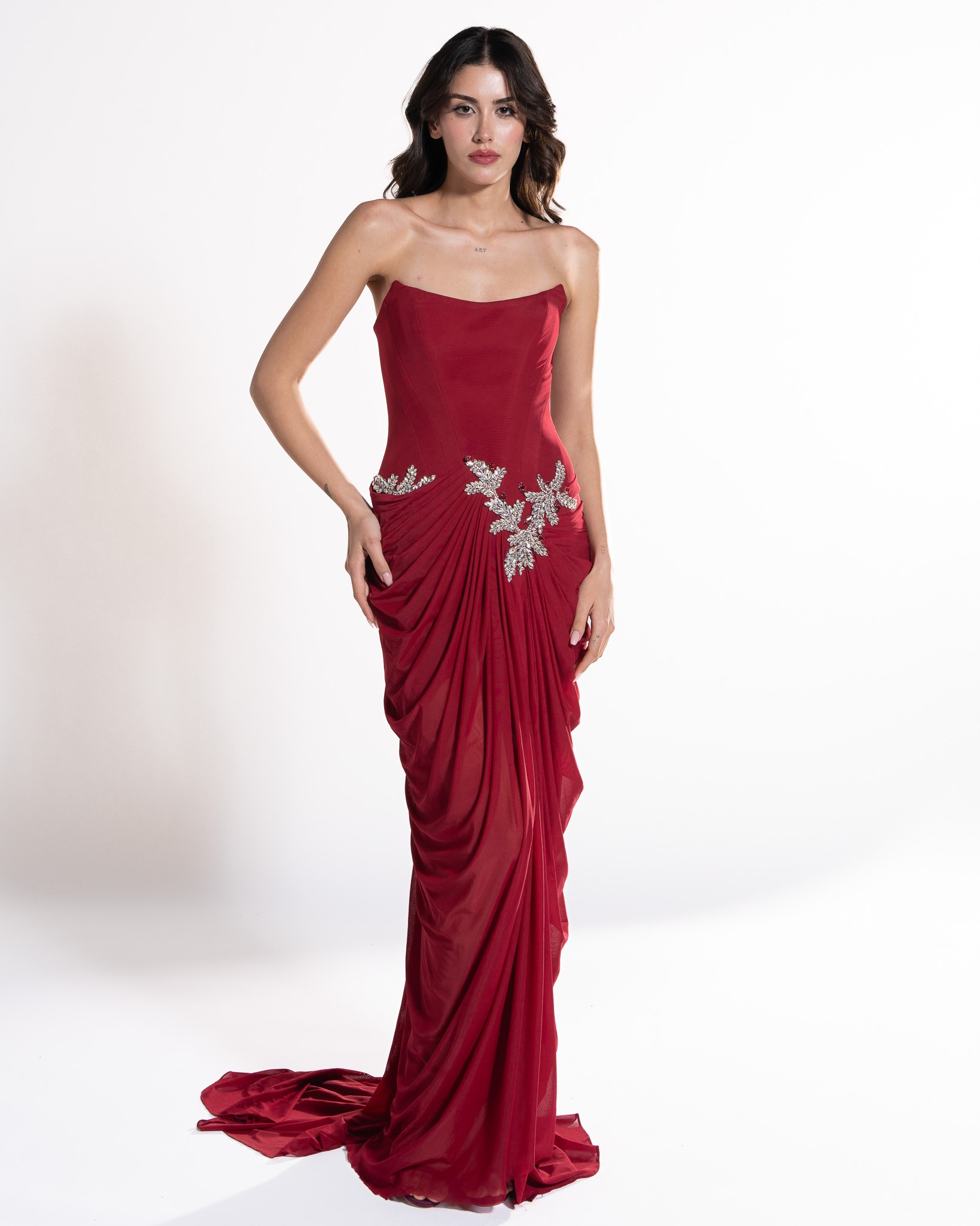 Sargas Drape Etek Detaylı Uzun Elbise