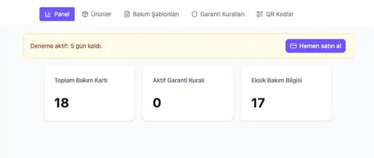 Bakım Kartları ekran görüntüsü 1