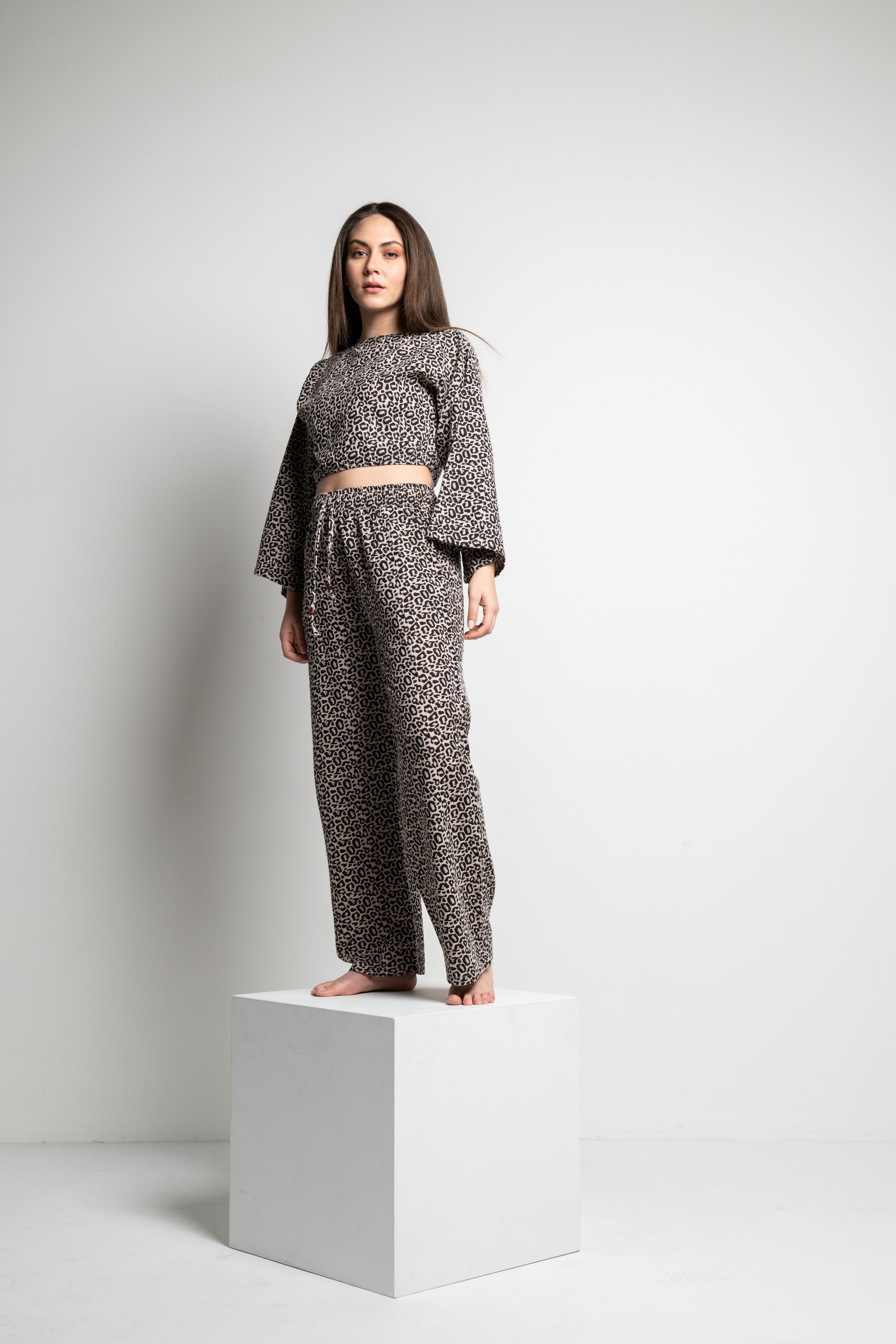 Leopard Kadın Crop-Pantolon Takım