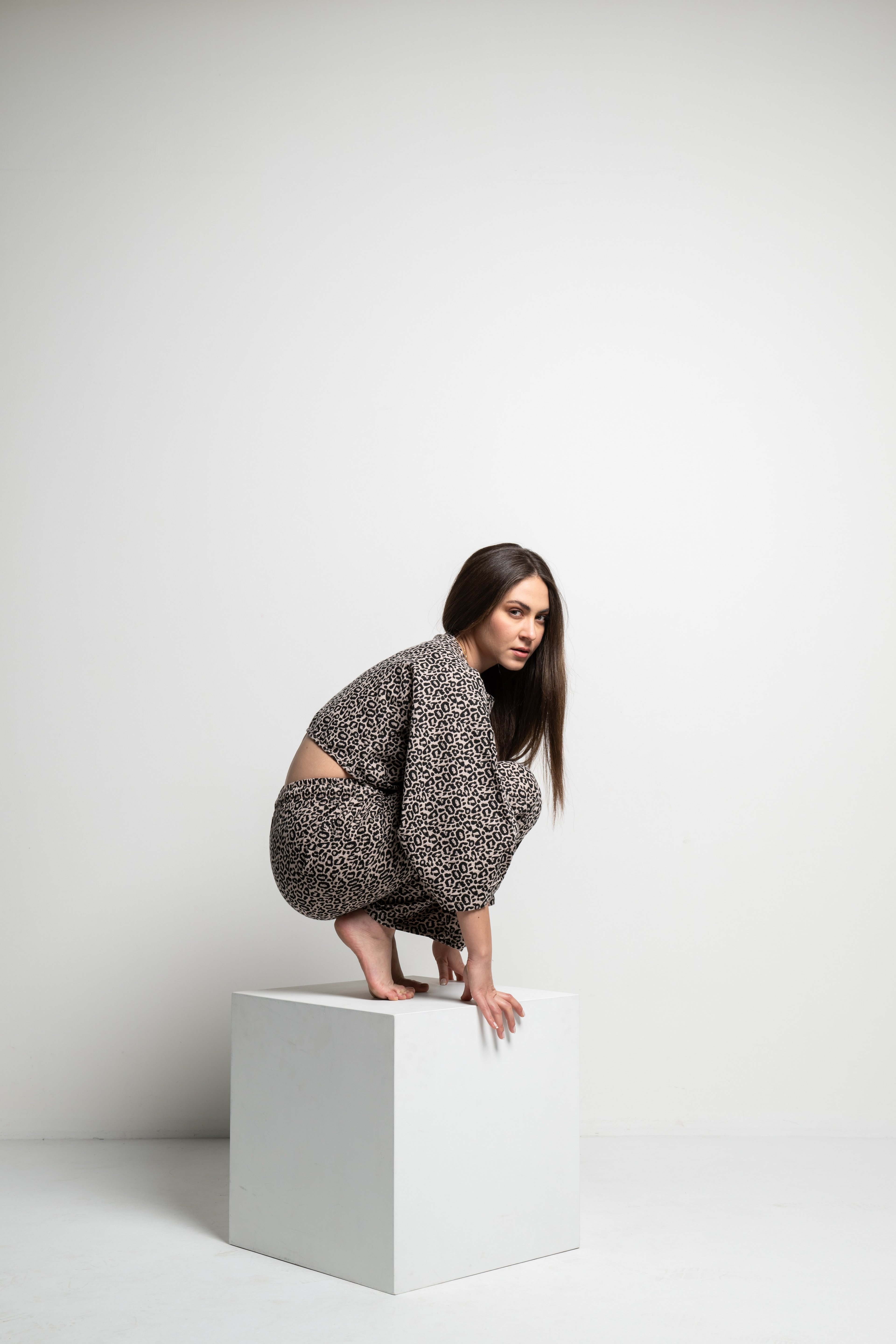 Leopard Kadın Crop-Pantolon Takım