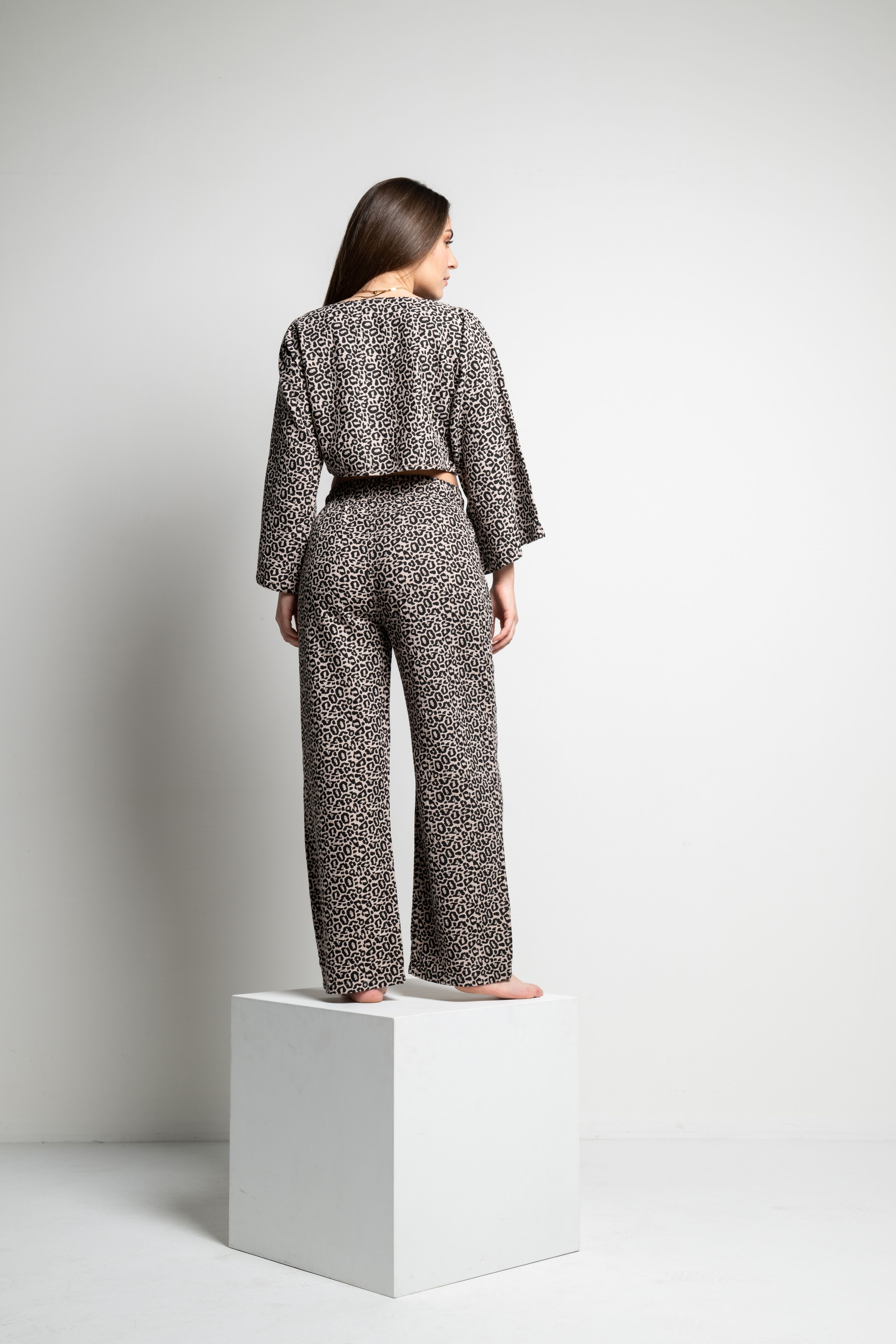 Leopard Kadın Crop-Pantolon Takım