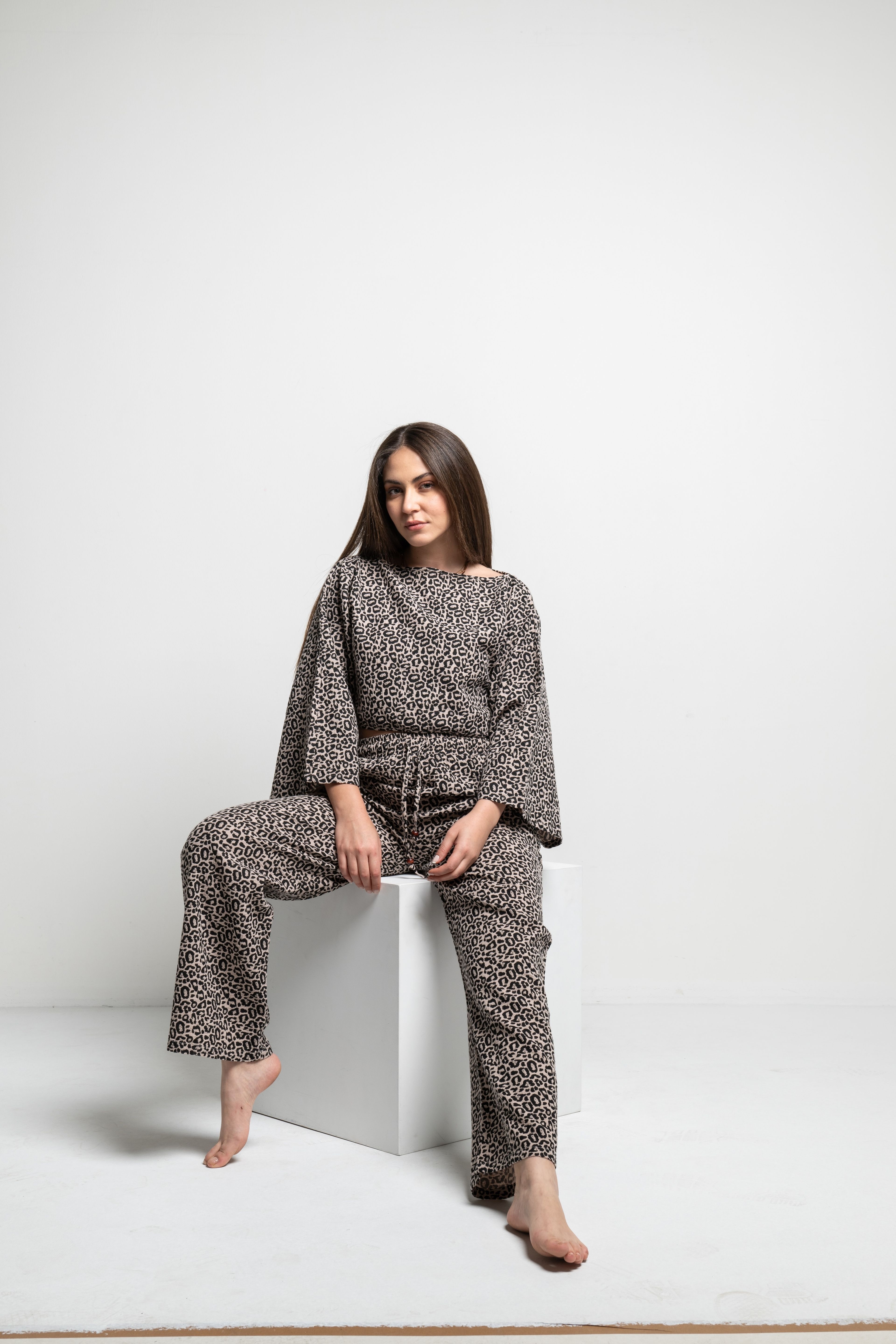Leopard Kadın Crop-Pantolon Takım