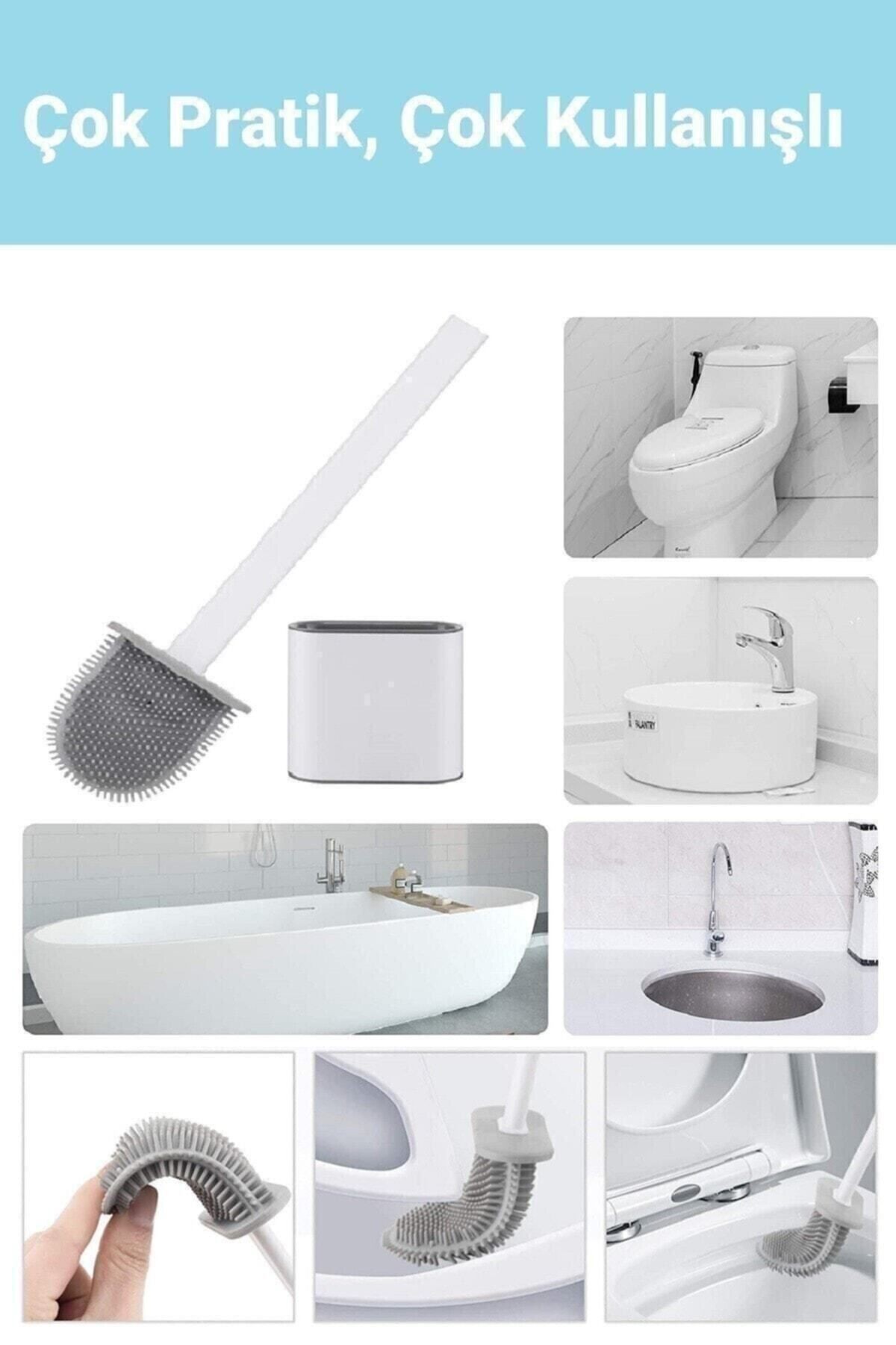 Beyaz Silikon Klozet Fırçası Banyo Tuvalet Wc Küvet Temizleme Fırçası Duvara Monte Seti