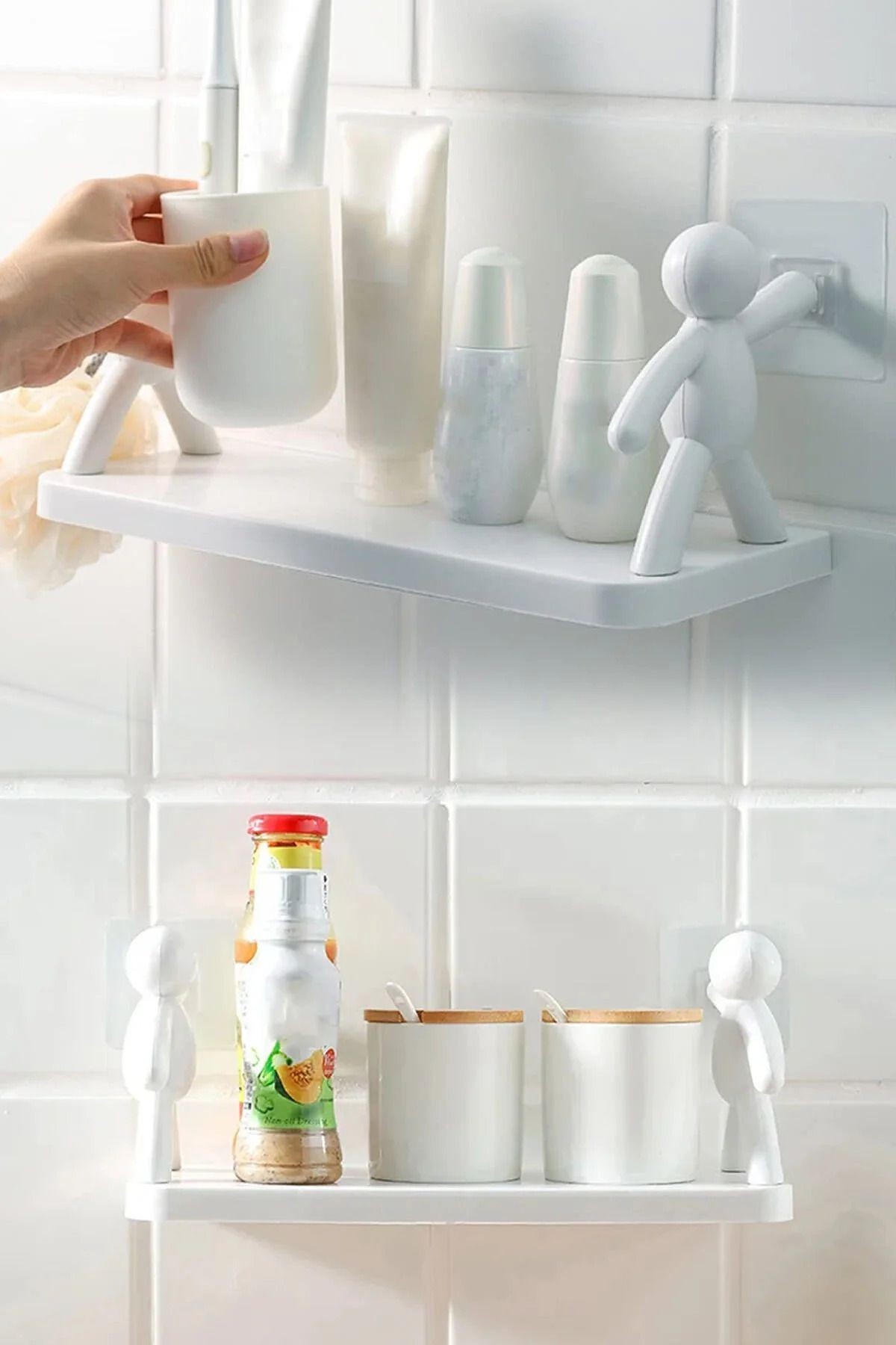 2 ADET Kendinden Yapışkanlı Raf Craft Banyo Rafı Tarz Baharatlık Rafı Organizer Düzenleyici