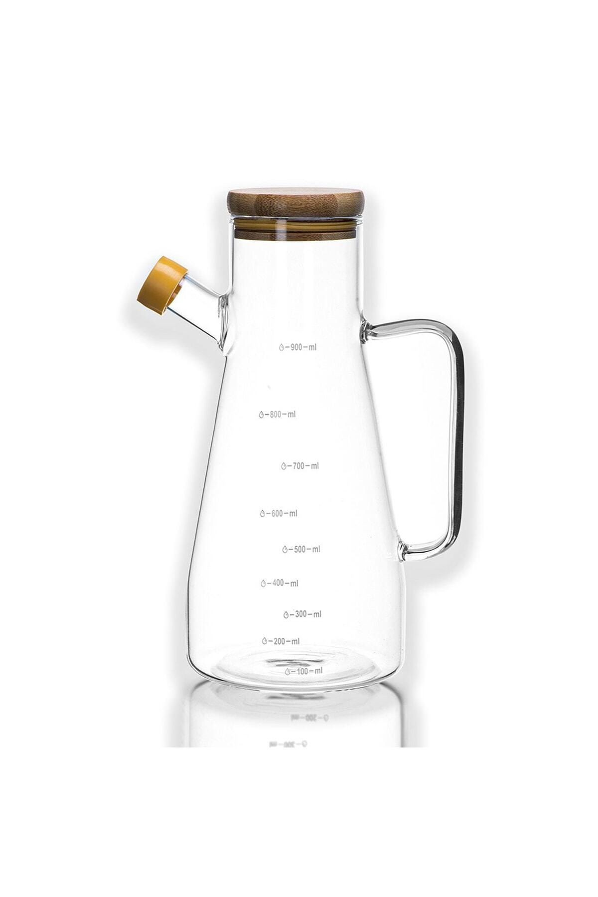 Borosilikat Cam Bambu Kapaklı 900ml Yağlık Sirkelik
