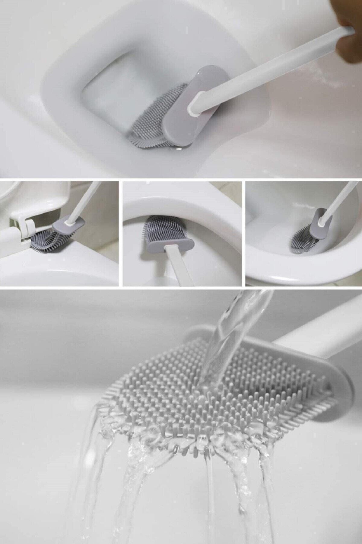 Beyaz Silikon Klozet Fırçası Banyo Tuvalet Wc Küvet Temizleme Fırçası Duvara Monte Seti