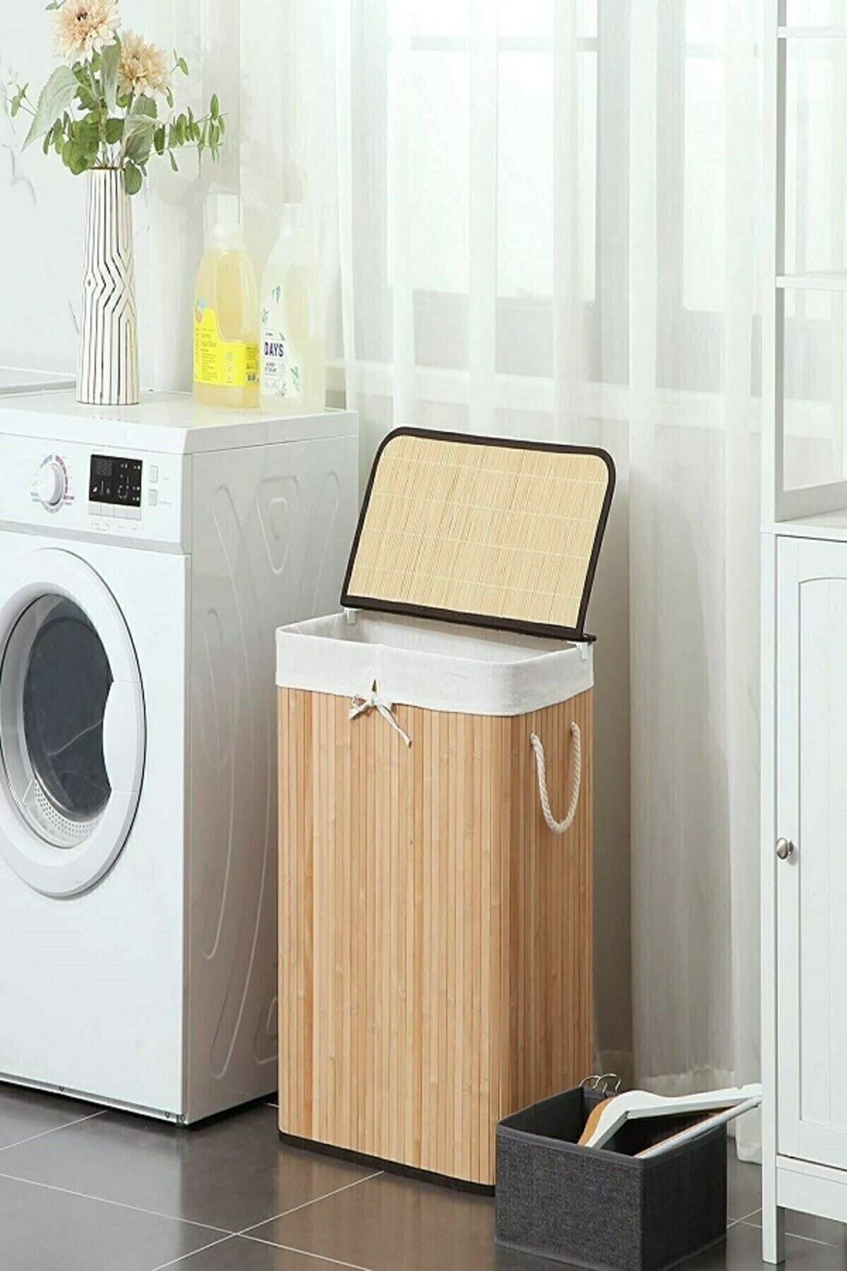 Katlanabilir Bambu Kirli Çamaşır Sepeti Fma332135