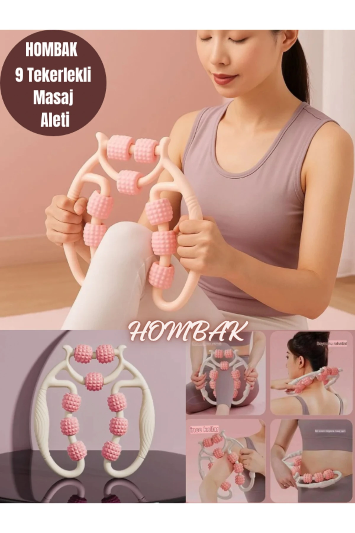 Kas Gevşetici Selülit Masaj Aleti 9 Tekerlekli Lenf Drenaj Rulosu Bacak Kol