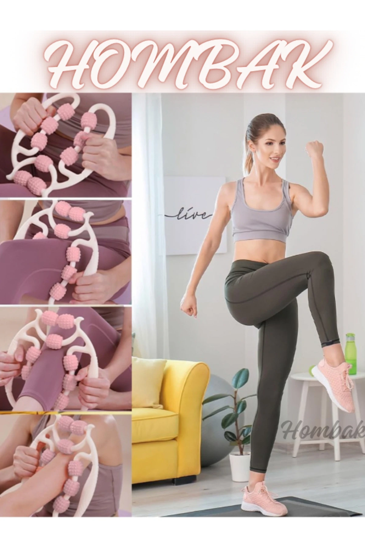 Kas Gevşetici Selülit Masaj Aleti 9 Tekerlekli Lenf Drenaj Rulosu Bacak Kol