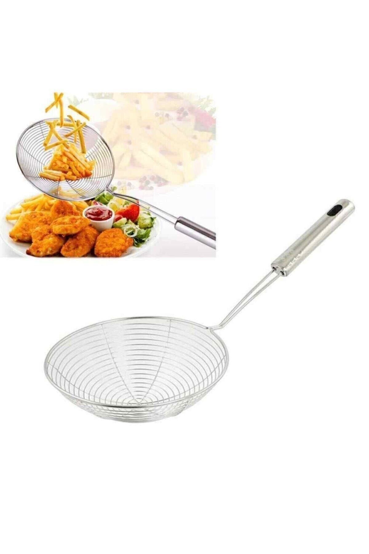Paslanmaz Çelik Patates Kabak Sebze Kızartma Kevgiri, Metal Saplı Kevgir 16cm Çapında,kepçe