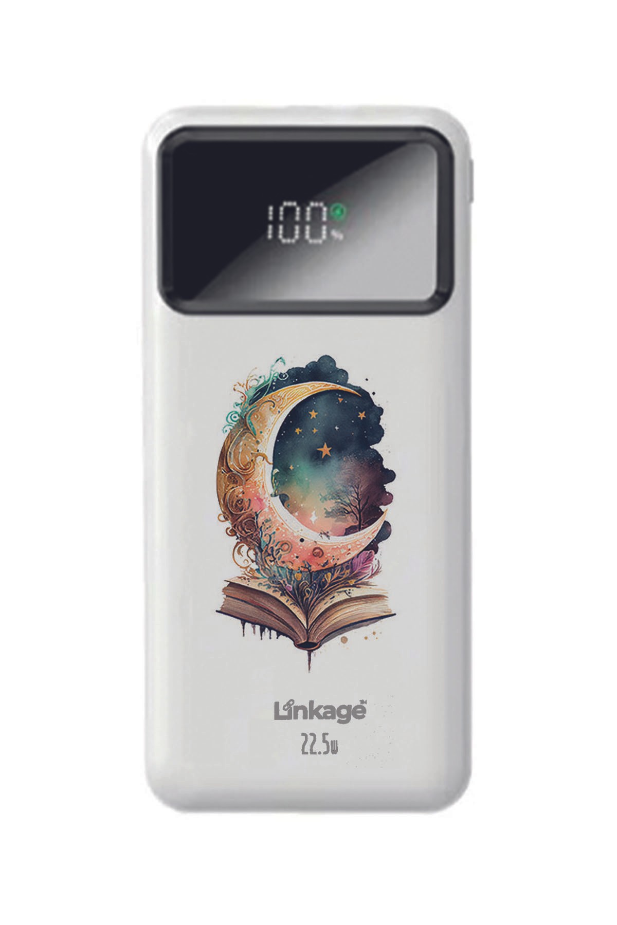 Ay ve Kitap Baskılı Beyaz 22,5 W Hızlı Şarj Özellikli LCD Ekranlı 10000 Mah Powerbank