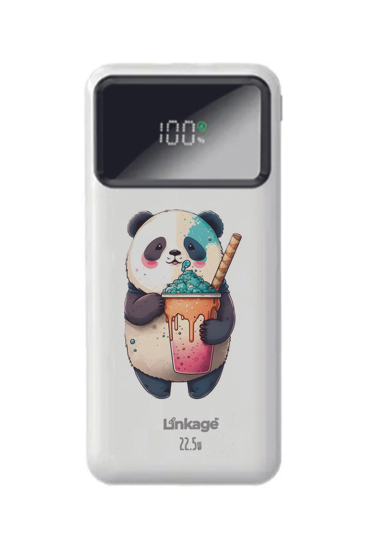 Kawaii Panda Baskılı Beyaz 22,5 W Hızlı Şarj Özellikli LCD Ekranlı 10000 Mah Powerbank