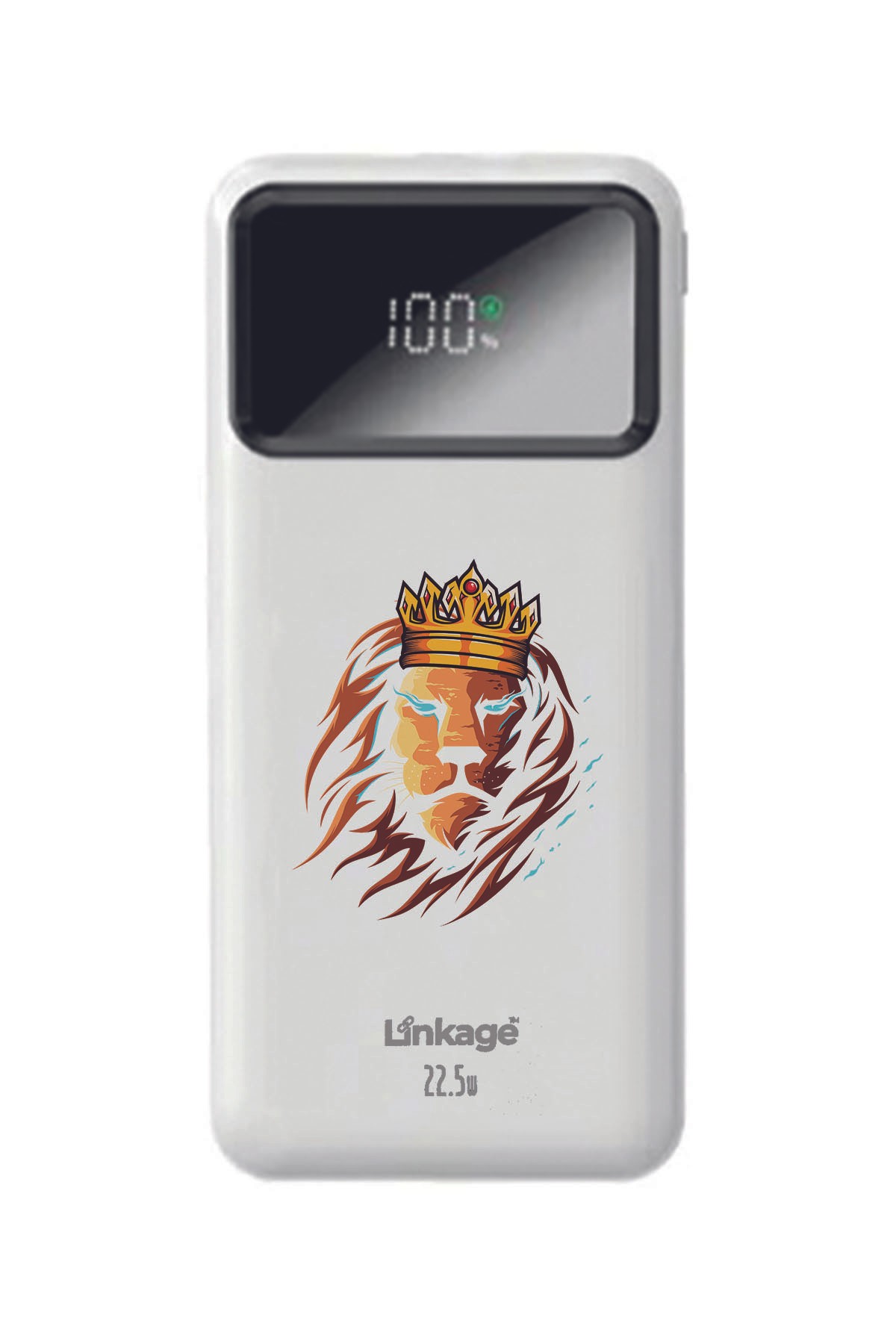 Özel Kral Aslan Baskılı Beyaz 22,5 W Hızlı Şarj Özellikli LCD Ekranlı 10000 Mah Powerbank
