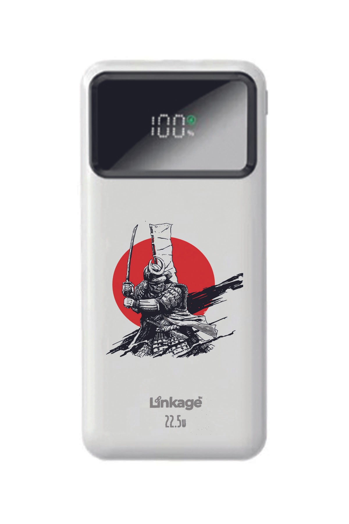 Özel Samuray Baskılı Beyaz 22,5 W Hızlı Şarj Özellikli LCD Ekranlı 10000 Mah Powerbank