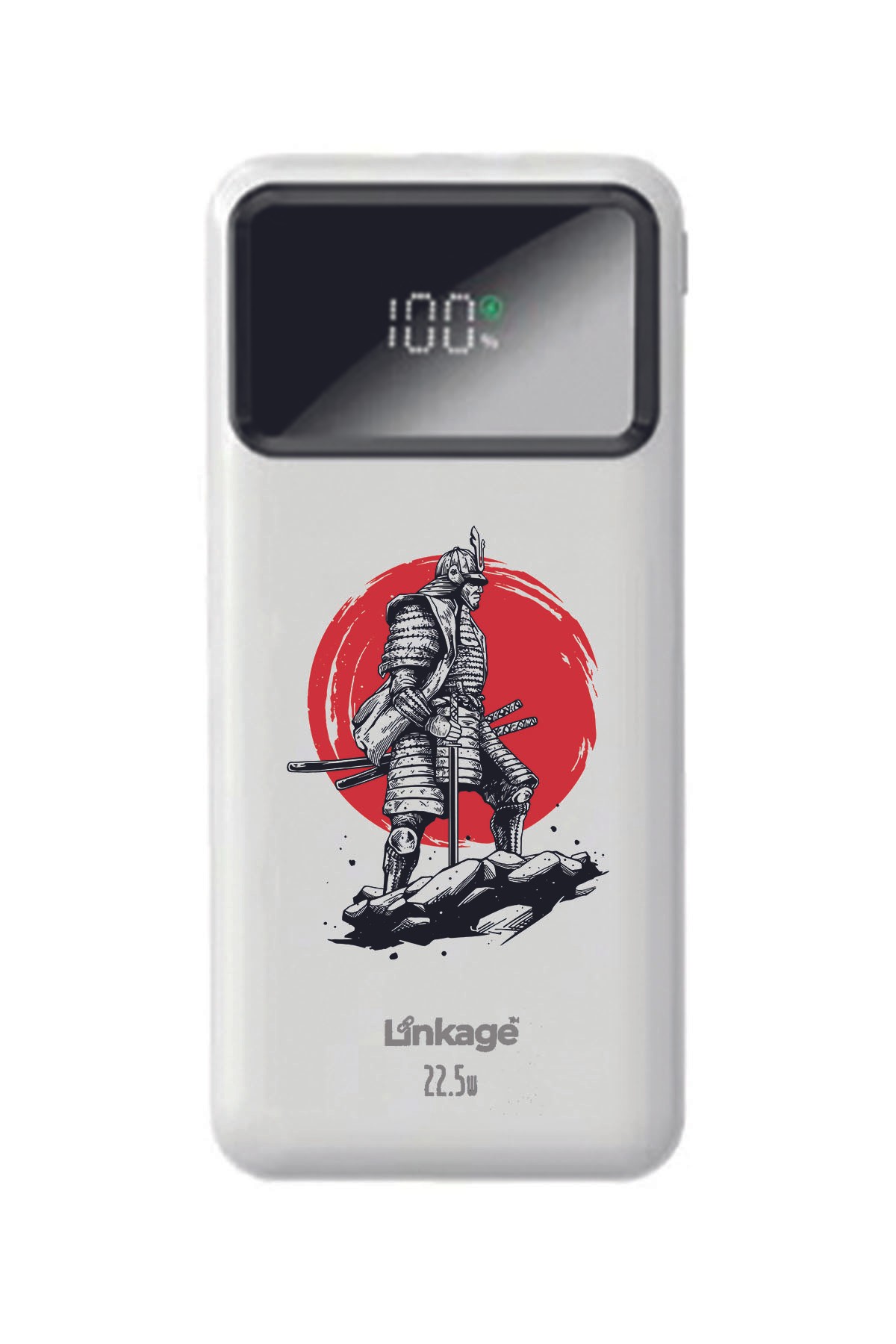 Özel Samuray Baskılı Beyaz 22,5 W Hızlı Şarj Özellikli LCD Ekranlı 10000 Mah Powerbank