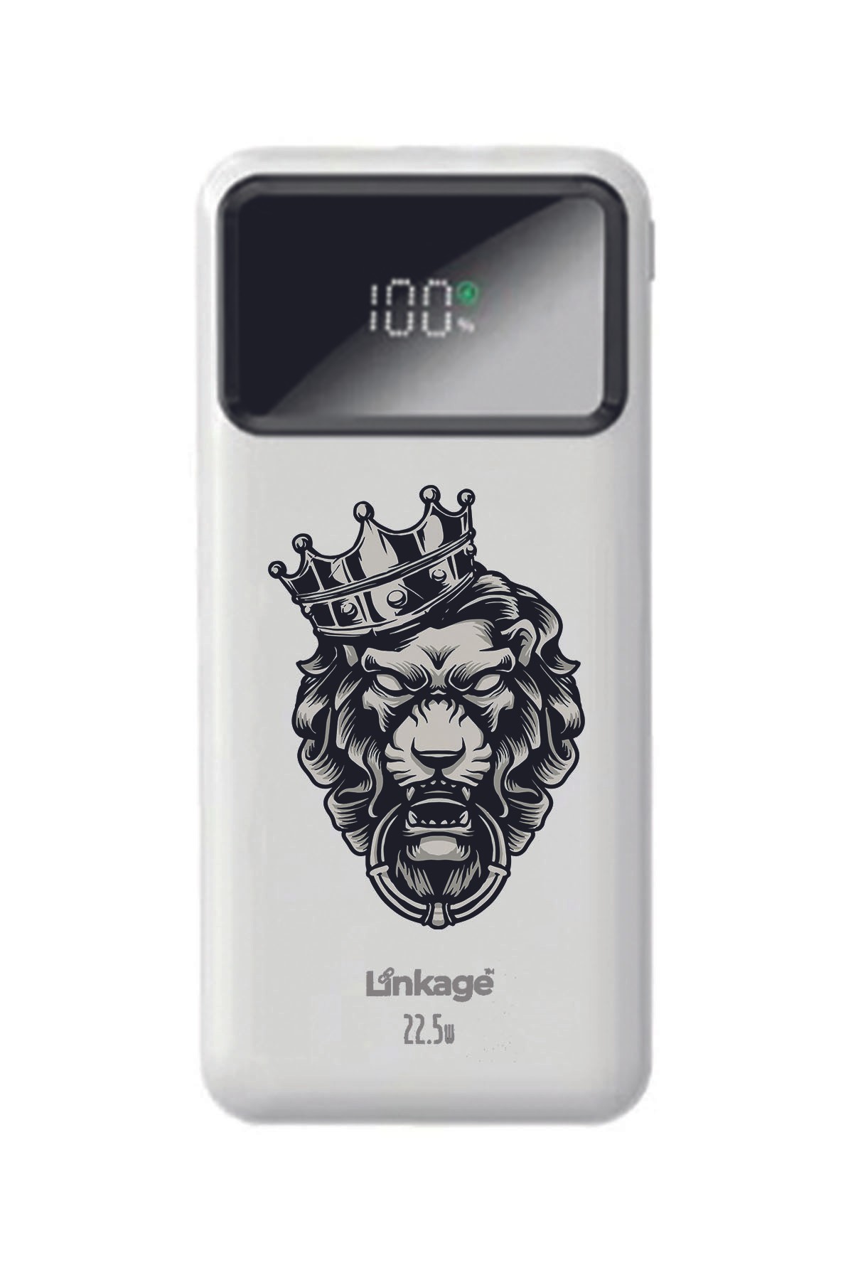 Özel Kral Aslan Baskılı Beyaz 22,5 W Hızlı Şarj Özellikli LCD Ekranlı 10000 Mah Powerbank