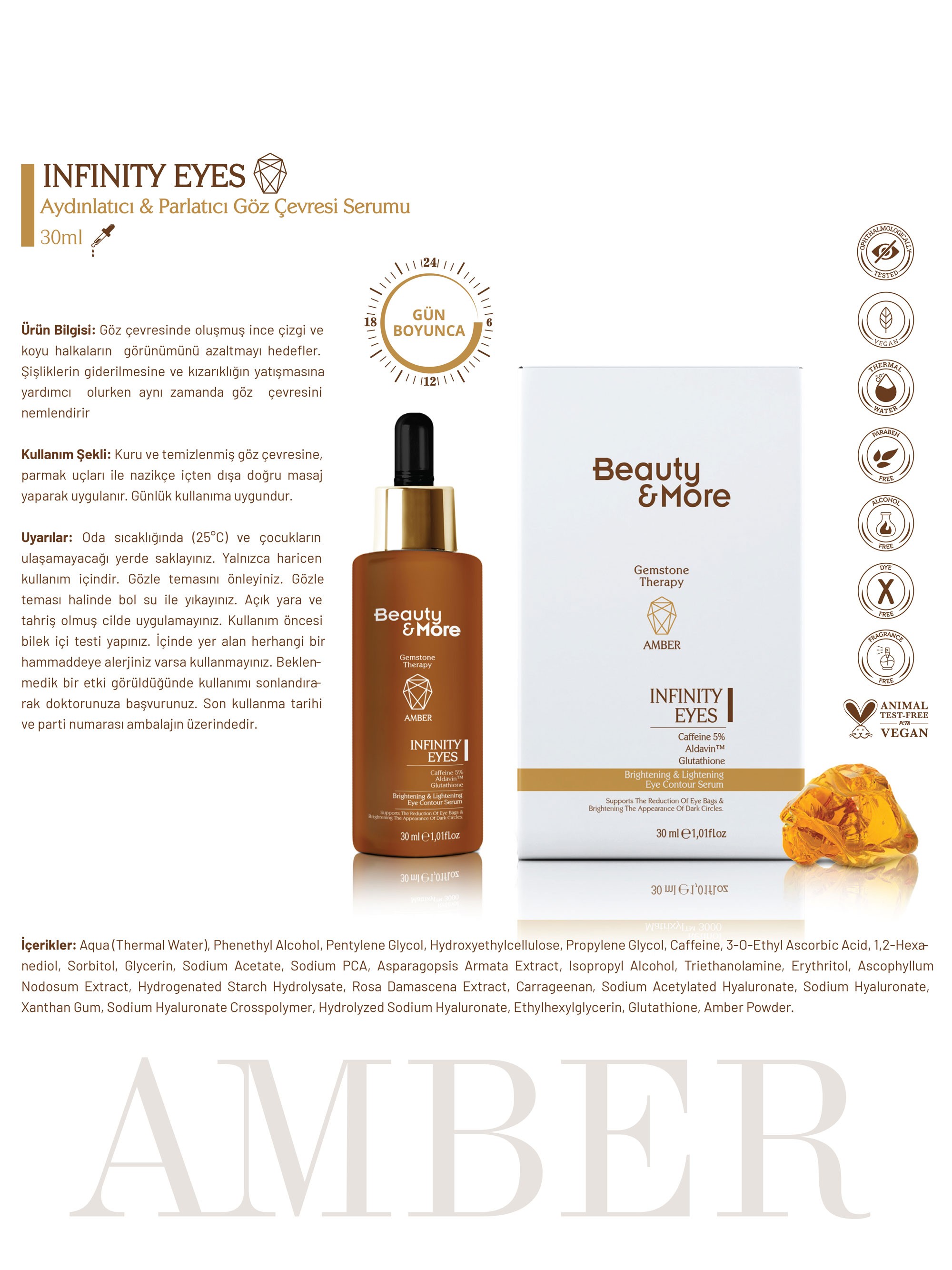Beauty&More Amber Infinity Eyes Aydınlatıcı ve Parlatıcı Göz Çevresi Serumu 30 ml