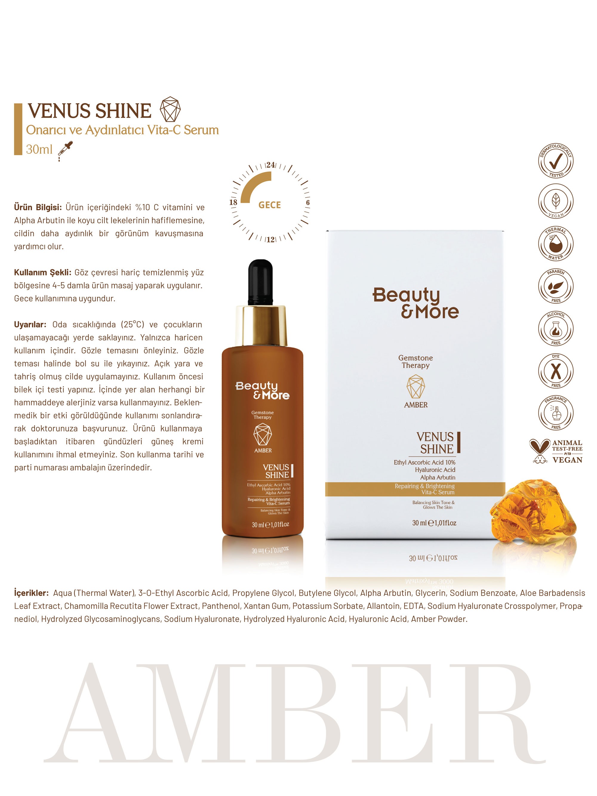 Beauty&More Amber Venüs Shine Onarıcı ve Aydınlatıcı Serum 30 ml