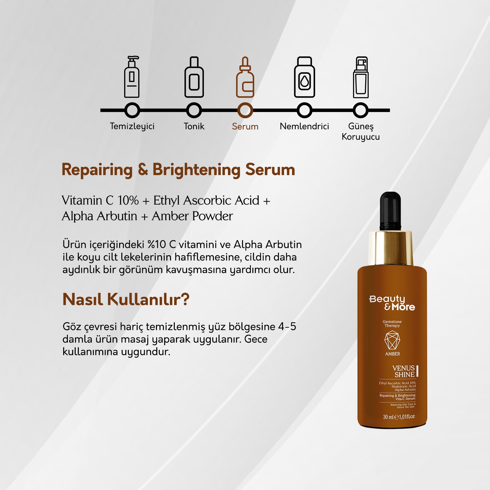 Beauty&More Amber Venüs Shine Onarıcı ve Aydınlatıcı Serum 30 ml